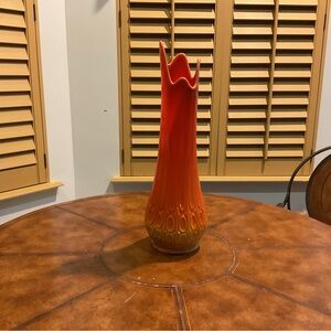 21” Orange Stretch Glass Art Vase with Elegant Curves